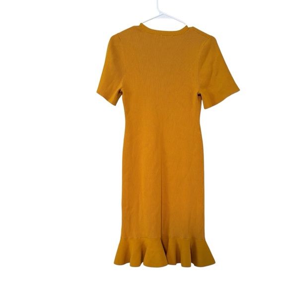 A.L.C Tulum Ribbed Ruffle Hem Mini Dress In Putty Yellow Short Sleeve L - Picture 7 of 10